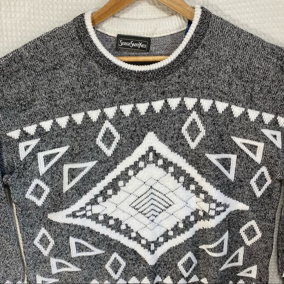 Vintage Serge Saint Yves Aztec Geometric Cozy Oversized Knit Sweater — Excellent - Picture 3 of 11